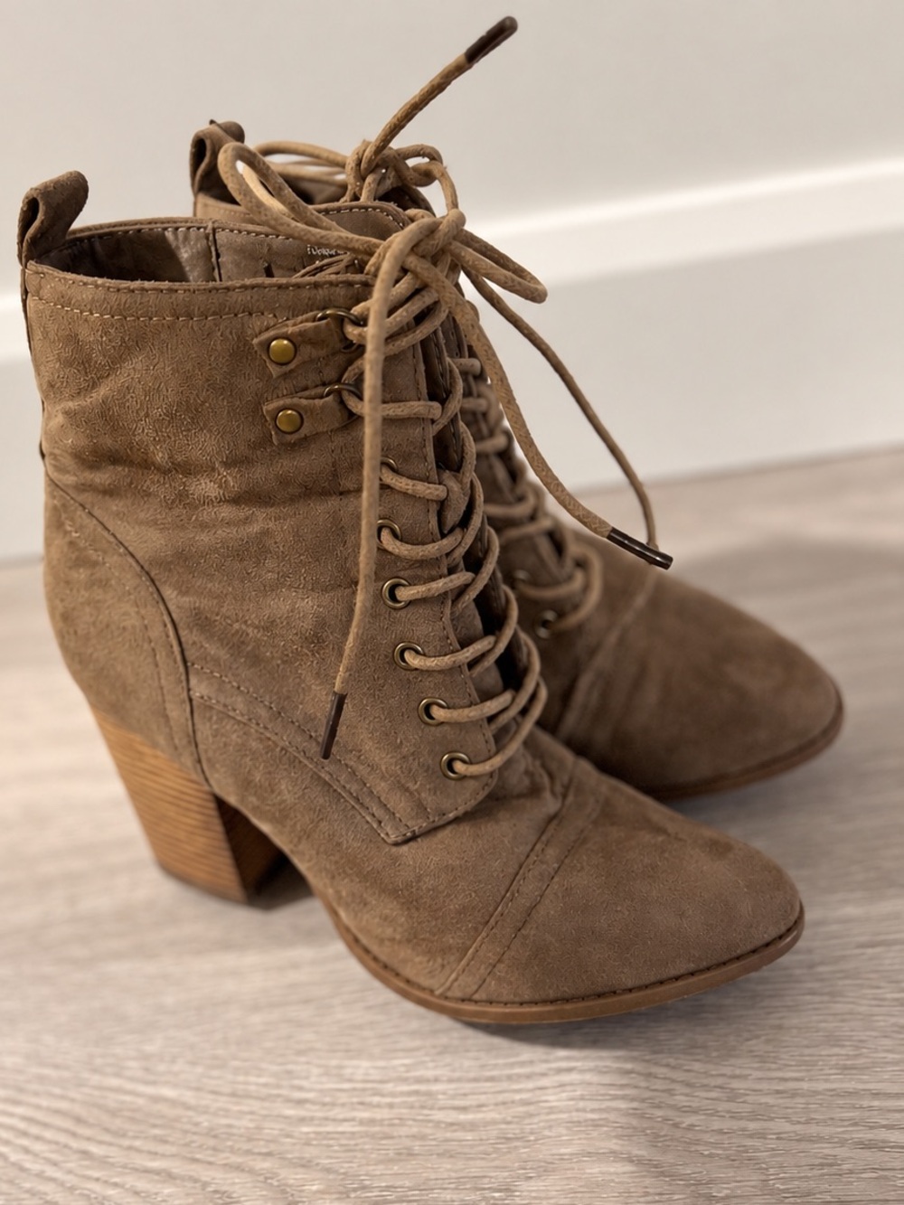 Lace-Up Suede Ankle Boots in Taupe - Size 8